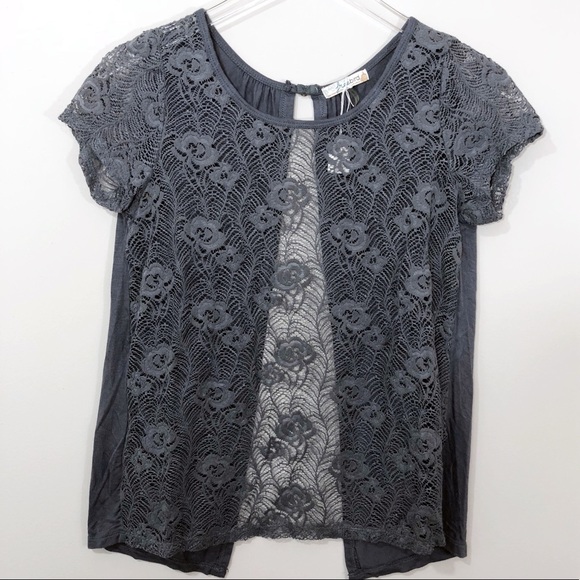 freebird Tops - freebird Short Sleeve Lace Open Back Flowy Top